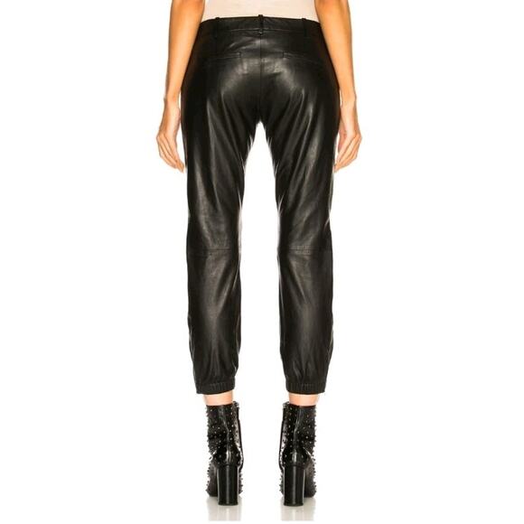 Nili Lotan Black Lambskin Leather Cropped French Military Jogger Pants SZ 8 (G - Picture 3 of 10